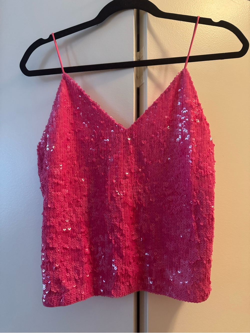 Alice + Olivia Hot Pink Sequin Spaghetti Strap Cami